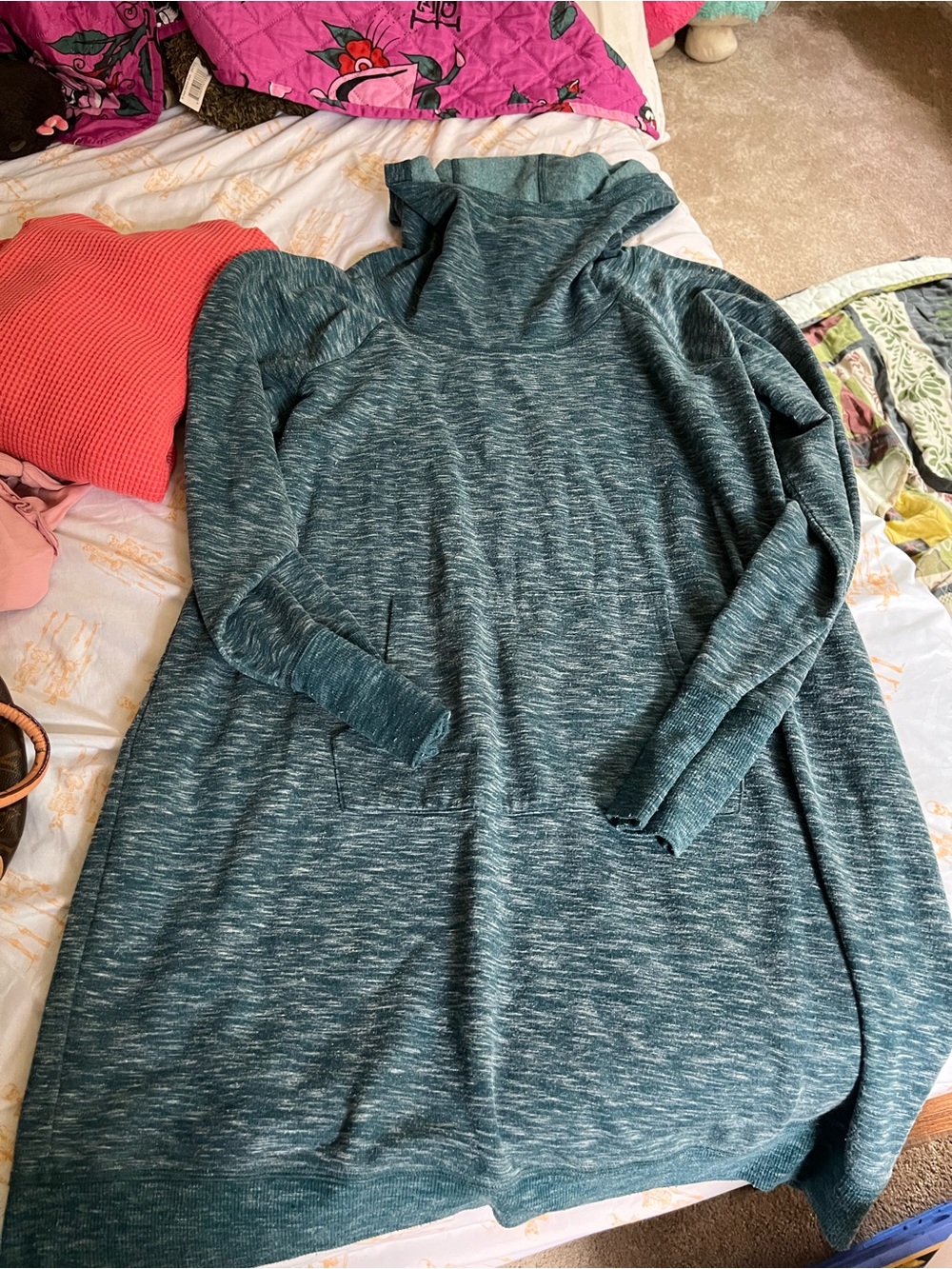 GAIAM Teal Marled Cowl Neck Tunic Sweater